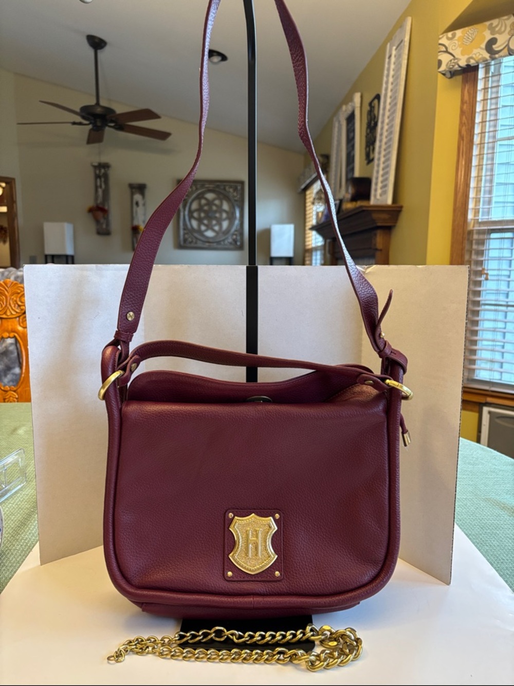 J.H. Hume Co. Burgundy Leather Convertible Strap Shoulder Bag NWOT